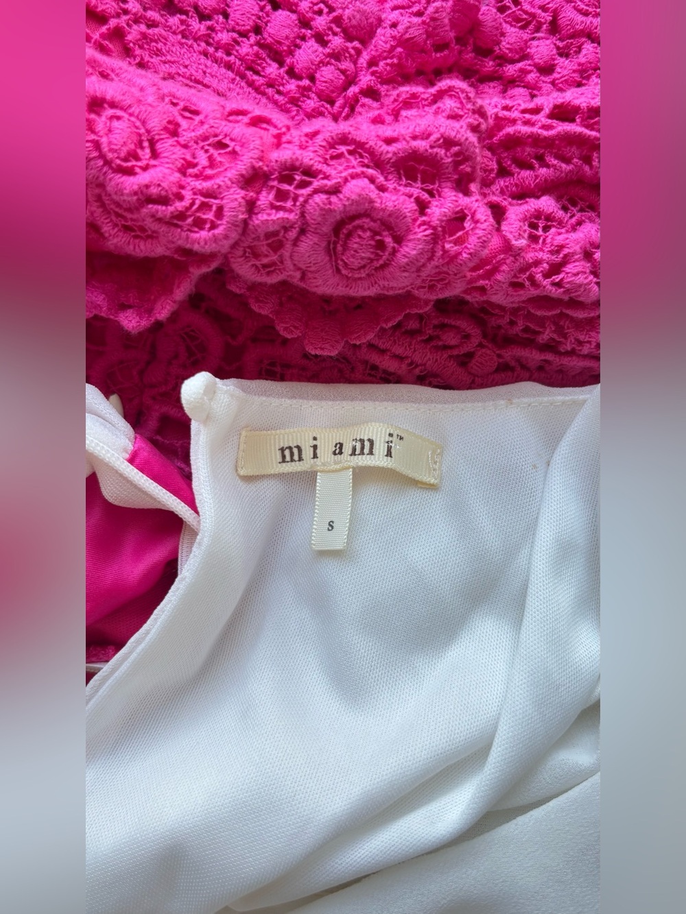 Miami Dress White Top with Hot Pink Embroidered Floral Lace Mini Skirt Small - Picture 12 of 15